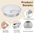 uxcell 6 Pcs 80mm (3.15 Inch) Desk Grommet, Plastic Cable Hole Cover, Wire Cord Cable Organizer for Home Office Computer Desk Cabinet, Silver
