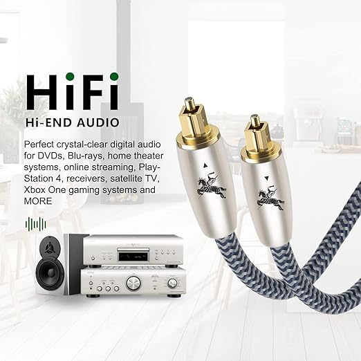 Digital Fiber Optic Audio Cable for Sound Bar Toslink Cord Male to Male 24K Gold Plated Connector Optical Audio Cable 6ft 10ft S/PDIF Glass Core, 9.84feet/3M IMP-2201
