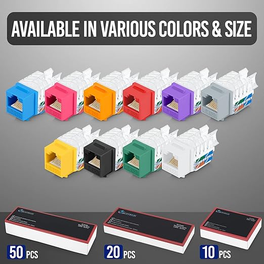 Everest 45° Angled RJ45 Cat6 Keystone Jacks 10-Pack in Pink - Slim Profile Female RJ45 Connectors - Cat 6 Keystone Jack - Compatible with 45° Angled Speed Termination Tool - 45Term (B0BL3GS7ZY)
