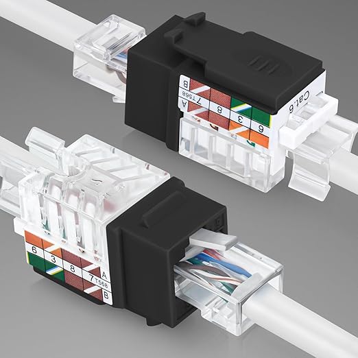 Everest 45° Angled RJ45 Cat6 Keystone Jacks 20-Pack in Black - Slim Profile Female RJ45 Connectors - Cat 6 Keystone Jack - Compatible with 45° Angled Speed Termination Tool - 45Term (B0BL3GS7ZY)