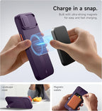 SURITCH for iPhone 14 Plus/15 Plus Case with Magnetic Camera Slide Cover and Adjustable Kickstand, Compatible with MagSafe, Shockproof Bumper Case Slim Protective Cover 6.7 Inch, Dark Purple