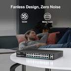 24 Port Gigabit PoE Switch with 2 Uplink Gigabit Ports, VIMIN 26 Port Unmanaged PoE Ethernet Switch with 320W Power, Support IEEE802.3af/at, VLAN, Metal Housing, 19 inch Rack-Mount, Plug and Play