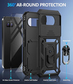 Taisairu for Google Pixel 9A Case with Screen Protector & Slide Camera Lens Cover, Built-in 360°Rotate Magnetic Ring Stand Shockproof Protective Phone Case for Google Pixel 9A Case (Black)