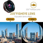 Fisheye 235°,Fish Eye Lens Universal HD Phone Fisheye Lens, Phone Camera Lens, for iPhone 7 8 x xr 11 12 13 14 15 pro max Android Samsung Smartphones (fisheye)