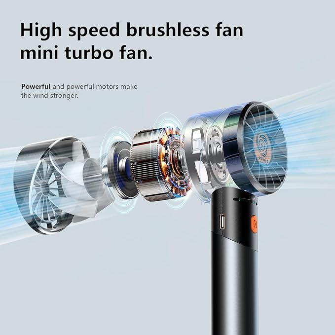 Handheld Fan,Portable Turbo Fan,Powerful Personal Fan(7000rpm High-Speed Motor,Battery Work 3-16 H),USB Rechargeable Mini Handheld Fan for Travel/Outdoor/Gift/Makeup (Black)