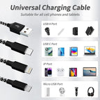 IDISON Multi Charging Cable(2Pack 4FT), 3 in 1 USB Charging Cable for Multiple Devices, Braided Universal Phone Charger Cord with Type-C, Micro USB, IP Port for iPhone16/15/14/Android Phones and More