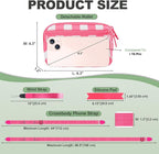 Clip and Go Strap for Phone with Wallet Crossbody, Adjustable Phone Lanyard with Detachable RFID Wristlet Wallet, Phone Strap with Phone Tabs for All Phones, Pink Checkered (M)