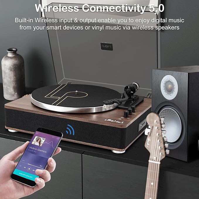 LP&No.1 Vinyl Record Player with Built-in Speakers, Vinyl Turntable with Magnetic Cartridge, Wireless,USB Recording and Playback,BT Out, Aux-in, Headphone Output,Auto Off, AT-3600L, 2-Speed Player