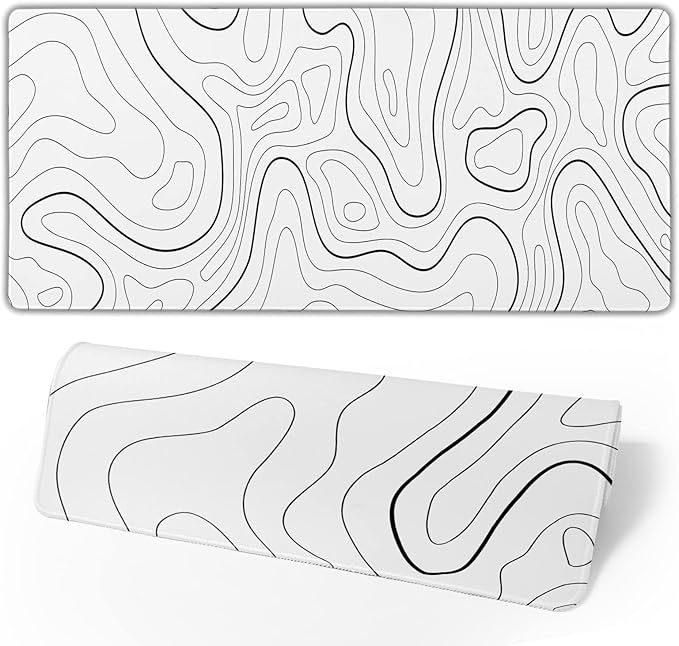 White Mouse Pad Large XL Gaming Mouse Pad for Desk Topographic Mouse Pad Desk Pad Gaming Mouse Pad White Desk Mat Extended Black and White White Topo Mousepad White Topographic Mouse Pad Full Size