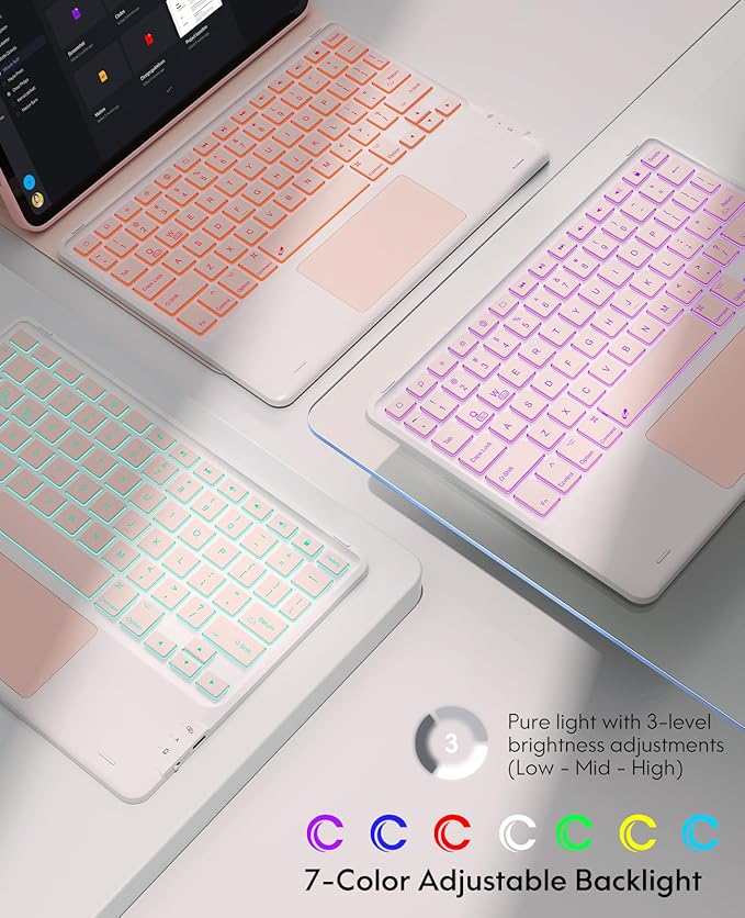 GreenLaw Keyboard Case for iPad Air 11-inch (M3/M2) 2025/2024 & Air 4th/5th Gen & iPad Pro 11 inch (1st/2nd/3rd/4th Gen), Smart Touchpad, 7-Color Backlit, Stain Resistant Cover, Blush Pink