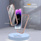 Miracase Glass Series Designed for iPhone 14 Pro Case 6.1 Inch, Upgrade Full-Body Bumper Case with Built-in 9H Tempered Glass Screen Protector, with Camera Lens Protector, Clear Pink