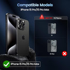 CACOE for iPhone 15 Pro/15 Pro Max Camera Lens Protector - Metal Frame Tempered Glass Cover, [Anti-Scratch] [Drop-Proof][Strong-Adhesion] Camera Screen Cover(Black)