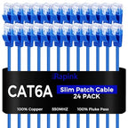 Rapink Patch Cables Cat6a 5ft (24 Pack) Slim, Cat6a Ethernet Patch Cable 10G Support, Snagless Cat 6 Patch Cable for Patch Panel to Switch, Flexiable Cat 6a Ethernet Cable with Gold Plated