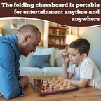 Wooden Magnetic Chess Set –15-Inch Foldable Wooden Chess Board with Magnetic Pieces, Portable Travel Chess Set for Adults and Kids, Classic Board Game with 2 Extra Queen