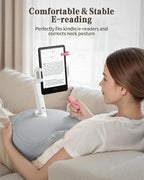 SAIJI Kindle Pillow Stand, Lap Beanbag iPad Stand Compatible with 4.7”-15.6” Kindle, Phone, iPad, 360° Adjustable Tablet Holder for Bed with Flexible Dual Axis Arm and Microbead Cushion (Gray)