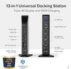 Plugable 13-in-1 USB C Docking Station 4K Triple Monitor with 100W Power Delivery | USB C Dock for Windows, Mac, ChromeOS, Thunderbolt | Driver Required | 3X HDMI and 3X DisplayPort (UD-ULTC4K)
