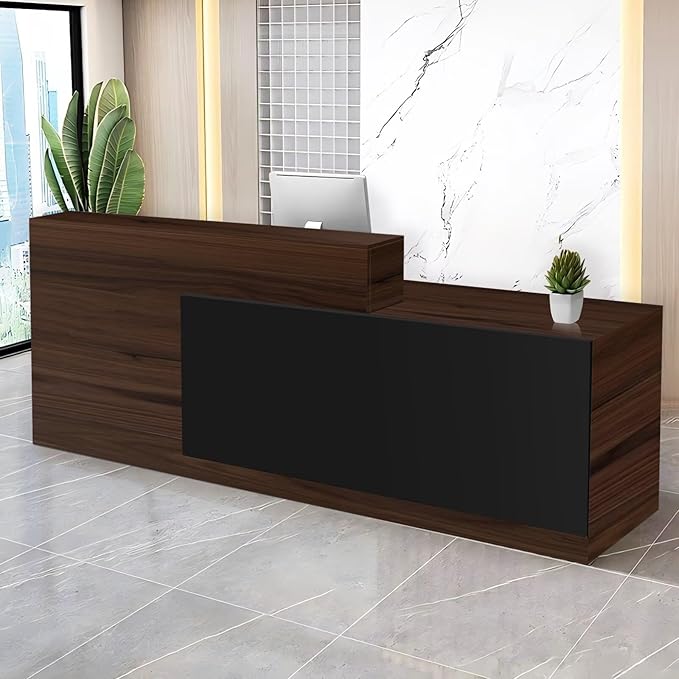 Reception Desk with Counter Modern Checkout Counter with Lockable Drawer Keyboard Tray Receptionist Desk for Office Salon Reception Table H Right 51inch/130cm