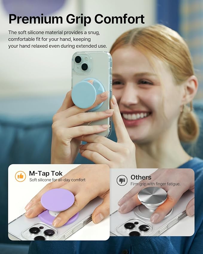 Sinjimoru for MagSafe Phone Grip, Soft Silicone Magnetic Finger Grip for iPhone 16/15/14/13/12, Comfortable One-Touch Holding, M-Tap Tok Black