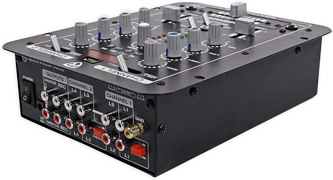 Rockville RDJ2 2-Channel DJ Mixer USB Playback, Cue Monitor, Talkover, 4 Line Inputs, Compact, Portable, for Beginner DJs and Small Events
