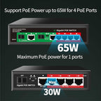 STEAMEMO 8 Port Gigabit Ethernet Unmanaged PoE Switch, 4 Gigabit PoE+ @65W Built-in Power, 2 Uplink Gigabit Port + 2 SFP Slot, VLAN Mode, 802.3af/at, Desktop/Wall-Mount, Plug & Play