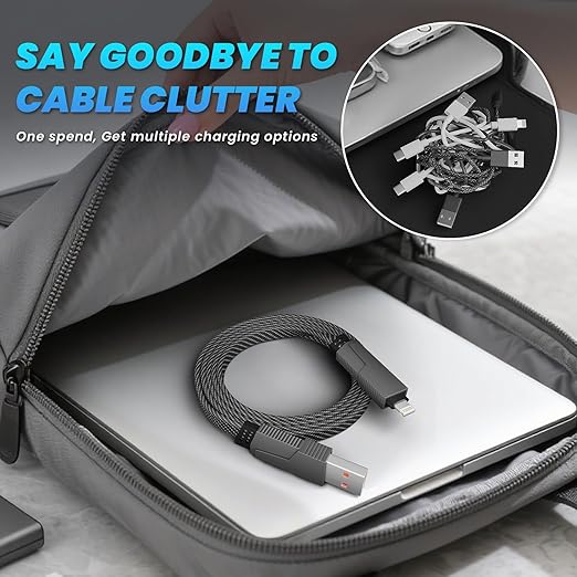 Travel Essentials 240W USB C Cable,4 in 1 Charging Cable Fast Charging Cords with E-Mark Chip,Multi USB Cable for iPhone 16 15 iPad MacBook Pro Air Samsung S25 Switch