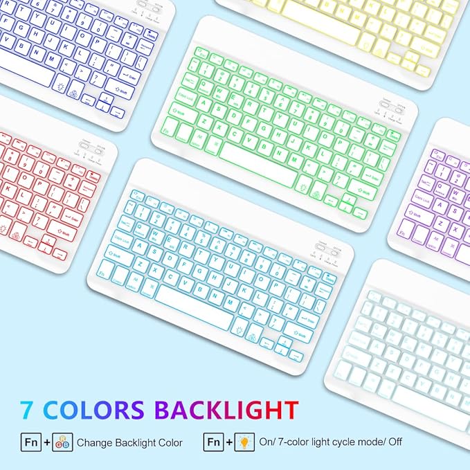 Keyboard Case for Samsung Galaxy Tab A9 Plus 5G 11 inch 2023 (SM-X210/X216/X218), 7 Color Backlit Detachable Keyboard Bluetooth, Smart Folio Cover with S Pen Holder for Galaxy Tab A9+ 11", Blue