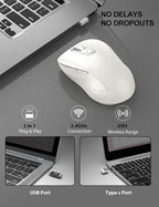 Trueque Wireless Mouse for Laptop, 2.4GHz Ergonomic Computer Mouse with Back & Forward Buttons, 3-Level DPI, 6 Buttons, Optical USB Cordless Mice for Windows Chromebook MacBook PC (Pure White)