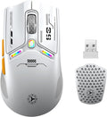 TENMOS M530 Wireless Gaming Mouse, 2.4G/Bluetooth/USB C Wired Rechargeable Mouse, 12000 DPI, RGB, 6 Programmable Buttons, Honeycomb Magnetic Cover, with Receiver Extender for Laptop/PC/Mac, White