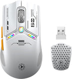 TENMOS M530 Wireless Gaming Mouse, 2.4G/Bluetooth/USB C Wired Rechargeable Mouse, 12000 DPI, RGB, 6 Programmable Buttons, Honeycomb Magnetic Cover, with Receiver Extender for Laptop/PC/Mac, White