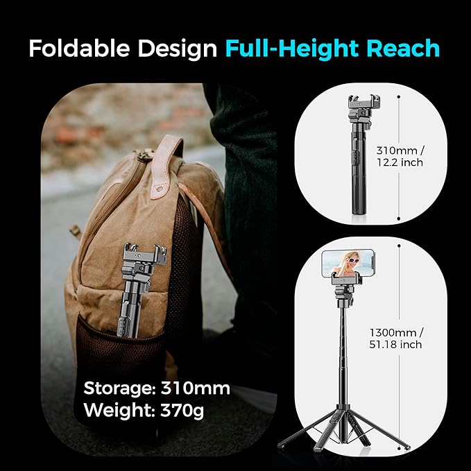 Auto Face Tracking Tripod & 360° Rotating Selfie Stick with Light, Smart AI Motion Sensor, Facial Recognition, 1-Axis Gimbal Stabilizer Phone Holder for iPhone/Android, TikTok Video Recording/Vlog