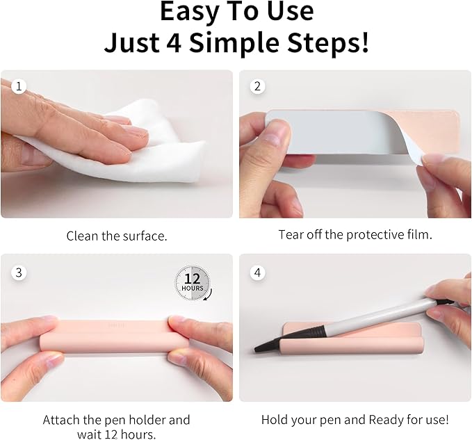 ELETIUO Pencil Holder For Most Pens,Pencils,Self-Adhesive Stick To Notebooks,Diary,Desks,Whiteboards Or Any Surface,Silicone Pen Holder For Home,Office And Desk Organization,Pink