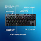 Logitech G915 X Lightspeed TKL Wireless Mechanical Gaming Keyboard, Double-Shot PBT Keycaps, Fully Programmable Keys, RGB Backlit Mac/PC Gaming Keyboards, Aluminum Finish, GL Clicky Switches, Black