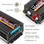 2500W Power Inverter 12V DC to AC 110V/120V (Peak) 5000W Converter 3 sockets car Inverter with Remote Control and LED Display 3.4A USB Port