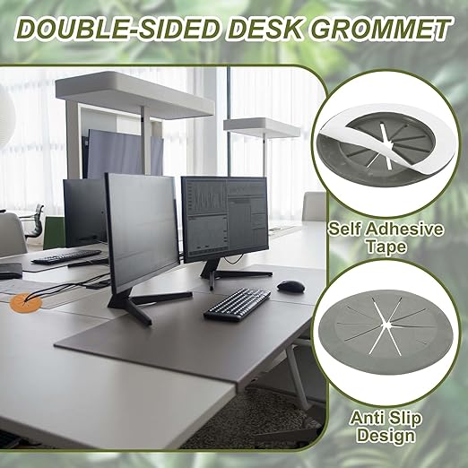PATIKIL Desk Grommet 2-3/8", 4 Pcs Round Cable Grommet Cord Hole Cover with Adhesive Tape Flexible Table Wire Organizer for Office Home Table Countertop, Gray
