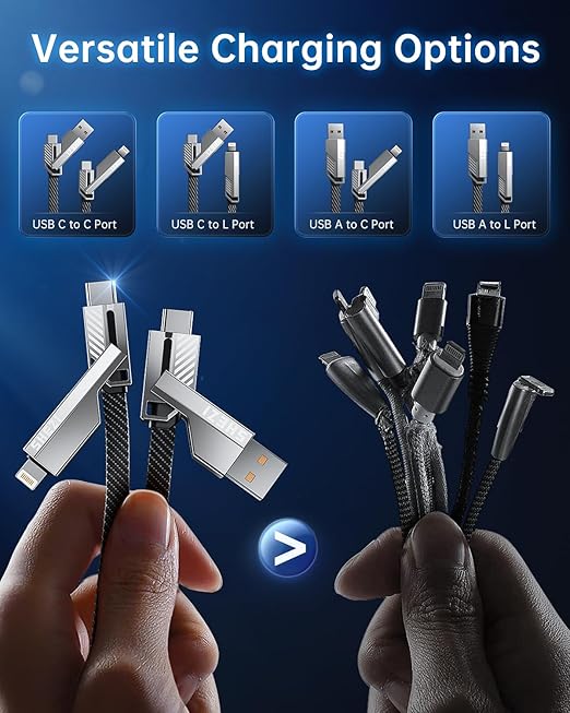[One is Enough] 4-in-1 Compatible with USB C to Lightning Cable, 45W High-Speed Charging & Fast Data Transfer,CarPlay & Android Auto Support Multi Charger Cord Combo for iPhone/Samsung/iPad,5FT