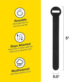 Self-Gripping Cable Ties by Wrap-It Storage, Black, 5 Inch Straps (50-pack) – Reusable Hook and Loop Cord Organizer Cable Ties for Cord Management and Desk or Office Organization