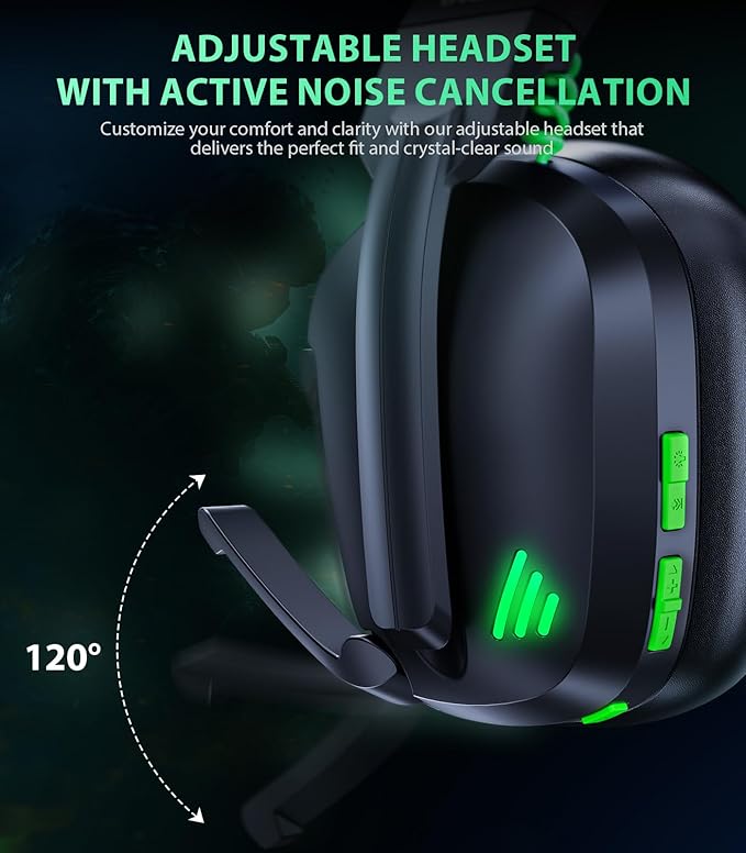 HW11 Wireless Gaming Headset for PS5,PS4,PS4 Pro, Switch,Mac,Bluetooth 5.3 Gaming Headphones with Noise Canceling Mic,Gamer Headphones for PC,50Hr Battery (Black)