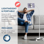 LEVO Adjustable Height Floor Stand on Wheels for Tablet & Phone - Gooseneck Holder Mount with Stable Base - Compatible with All Cell Phones & Tablets (4-13 inch) - White