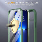 Miracase Glass Case for iPhone 13 Pro Max 6.7 inch, Upgrade Full-Body Clear Phone Bumper Case Cover with Built-in 9H Tempered Glass Screen Protector, Acacia Green