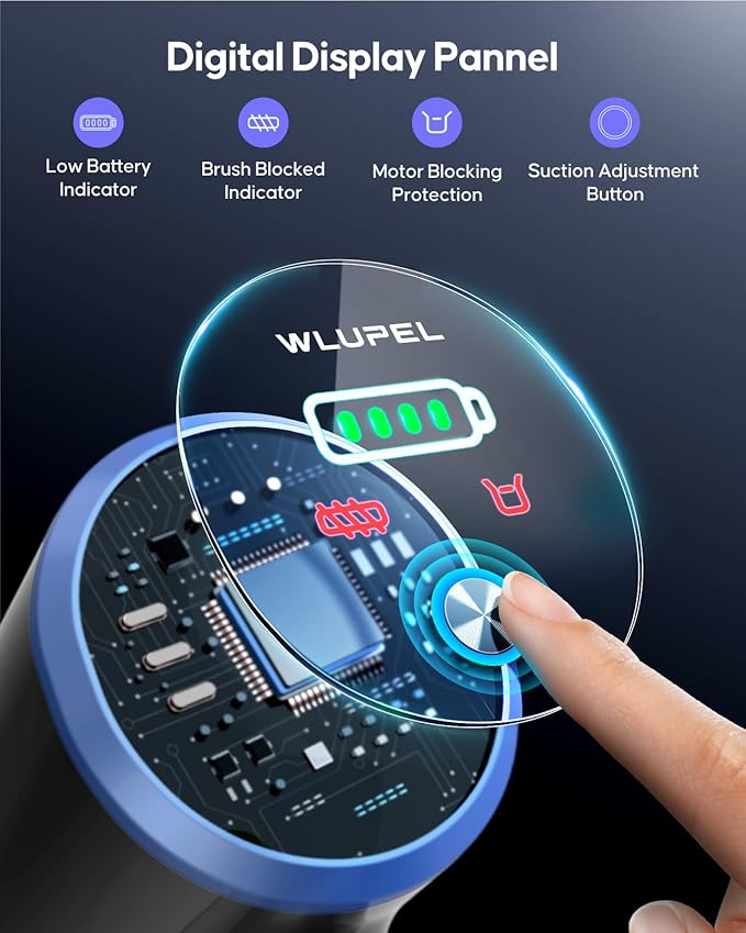 WLUPEL Cordless Vacuum Cleaner, 30KPA 400W Powerful Stick Vacuum with 45Mins Detachable Battery, 80000RMP Lightweight Handheld Vacuum with Adjustable Suction Modes for Hard Floor/Carpet/Pet Hair/Car