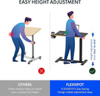FLEXISPOT Mobile Standing Desk with Wheels Pneumatic Laptop Desk Rolling Computer Cart Movable Height Adjustable Small Sit Stand Desk Computer Workstations Home Use（31.5" W x 17.7" D, Black+Maple