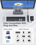 FORIDA Aluminum Alloy 8 Port USB Hub Long Cable USB Splitter with 7-USB3.0 Data Ports and TypeC 5V/3A Power Port Compatible with MacBook, Laptop,Surface Pro, PS5, PC and More (Black, USB A-47in)