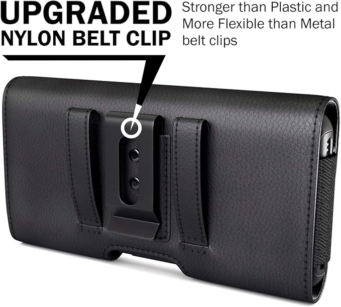 Holster for iPhone 16 16e Pro 15 14 13 12 11 10 XR Xs X, Samsung Galaxy S25 S24 S23 5G - Cell Phone Belt Holder Case with Clip - ID Card Magnetic Pouch - Black