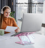 Laptop Stand Holder, Adjustable Desk Laptop Riser, Foldable Notebook Computer Stands for MacBook Air Pro HP Lenovo Dell Samsung Chromebook, Up to 15.6 inch, Rose Gold
