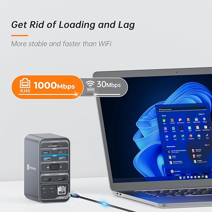 TobenONE USB C Docking Station Dual Monitor with 100W GaN Charger, Laptop Dual HDMI Docking Station with 7 USB, SD/TF, Ethernet, and Audio/Mic, 15 in 1 USB C Dock for Windows, and ChromeOS