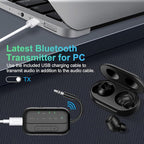 Bluetooth Transmitter Receiver, 2-in-1 V5.3 Wireless Adapter for Airplane, TV, PC, Gym, Switch. Supports up to 2 AirPods/Headphones. Audio Receiver for Car/Home Stereo,with AptX Low Latency & HD