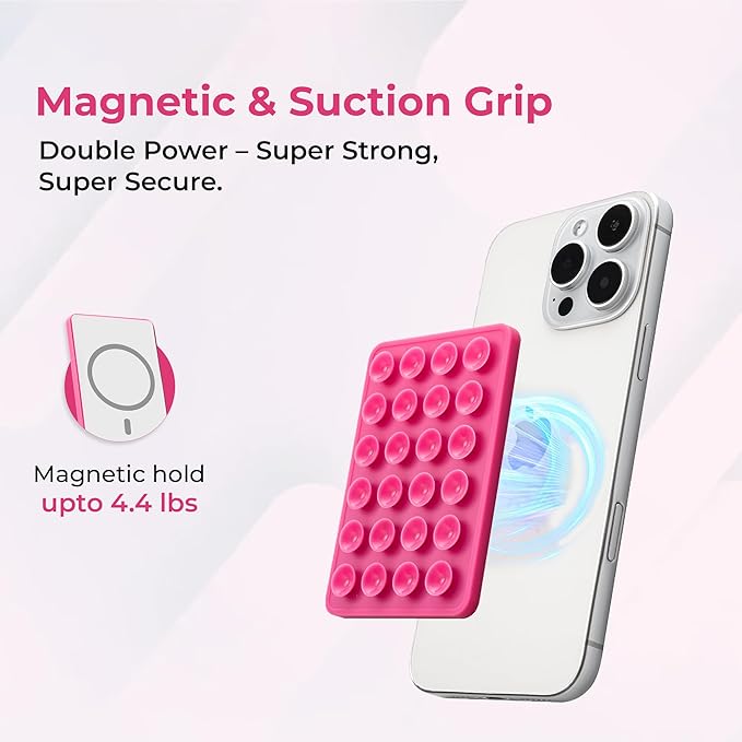 Sucky Upgraded Magnetic Suction Cell Phone Grip for MagSafe Case, Silicone Octo Cup Buddy Holder, Durable Magnet Phone Accessory for iPhone and Android (Light Green)