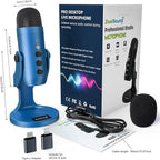 ZealSound USB Microphone,Condenser Gaming Mic for Phone/Laptop/PC/PS4/5/Computer,Microphone with Gain Knob,LED Mute,Monitor Volume Adjustment,Stand Base for Streaming, Podcast, Studio Recording (Blue)