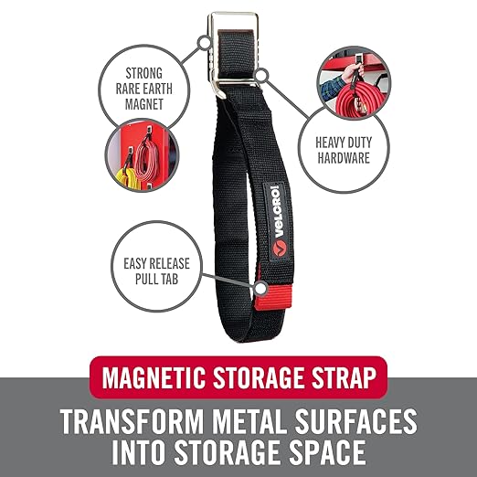 VELCRO Brand Heavy Duty Magnetic Storage Strap, Holds 15lbs, For Metal Surfaces such as Cabinets, Tool Boxes, Refrigerators and Shelves. Hang Tools, Extension Cords, Hoses, Large 24in x 1.25in