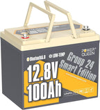 Power Queen Bluetooth 12V 100Ah LiFePO4 Battery, Group 24 Deep Cycle Battery Max. Output Power 1280W, 100A BMS with Low-Temp Cut-off Protection for RV, Trolling Motors, Solar System